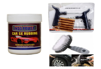 CAR 5X RUBBING 250gm+ Tubelass smart Panchar Kit.+All Tyre Cleaning Brush